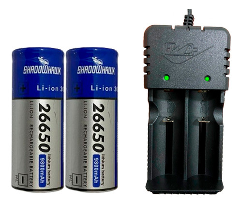 2 Baterias Sw 26650 9800 Mah 4.2v + Carregador Duplo Premium