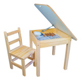 Mesa Infantil Bau De Madeira Com 1 Cadeiras Sem Pintura Resi