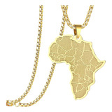 Collar Con Dije Acero Color Oro África Países Hombre Y Mujer