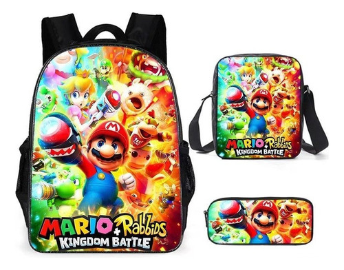 Conjunto De 3 Peças Mochila Casual Super Mario Bro Bolsas De