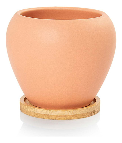 Vaso Cachepot Com Prato De Bambu Laranja Fosco Doha Pozzani