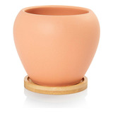 Vaso Cachepot Com Prato De Bambu Laranja Fosco Doha Pozzani