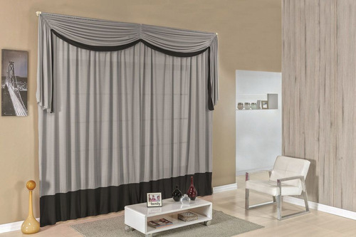 Cortina Monaco 3m X 2,80m Alt. Tecido Malha Preto/cinza