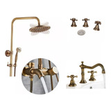 Griferias Bronce Antiguo Bacha 3 + Ducha Pared + Bidet