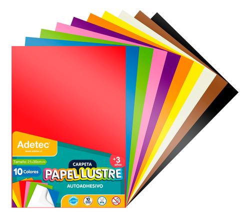 Papel Lustre 10 Colores Autoadhesivo A4