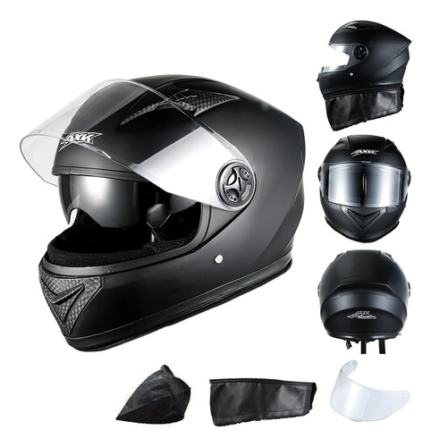 Casco De Motocicleta Abatible Mate Certificado Lente Doble