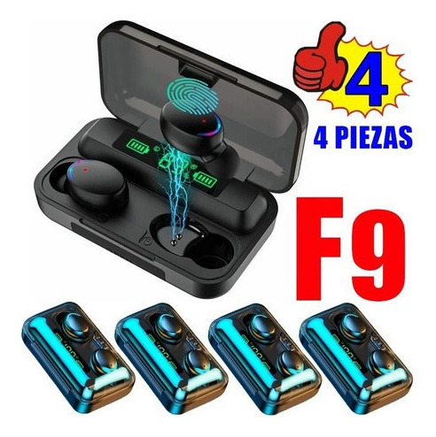 4piezas Audífonos Inalámbricos F9 Bluetooth Tws Deportivos