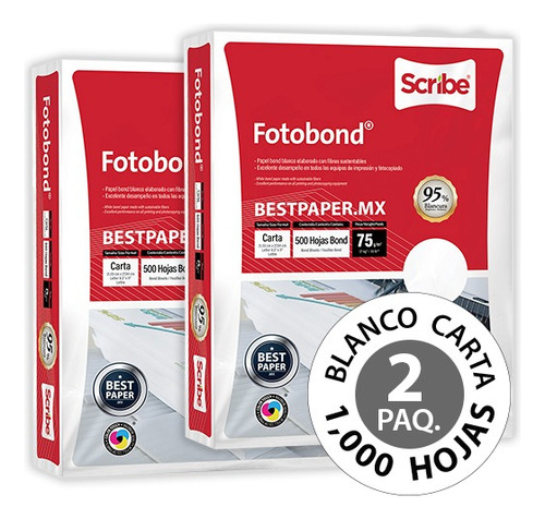 Papel Fotobond Blanco Carta - 2 Paquetes (1,000 Hojas)