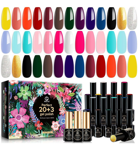 Mefa Juego De 23 Esmaltes De Uñas De Gel, Kit De Gel De Uñas