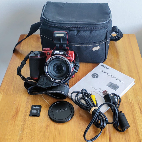  Cámara Fotos Nikon Coolpix B500 Compacta Roja + Funda + Acc