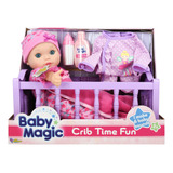 Set De Muñeca Bebé De Juguete Y Cuna Baby Magic Crib Time