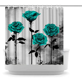 Canvbay Teal Rose Cortina De Ducha Blanco Y Negro Flor Tinta