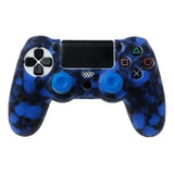 Forro Silicona Protector Control Ps4 + 2 Grips Azul