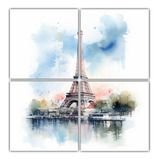 60x60cm Cuadro Fotografía Brillante Torre Eiffel Acuarela