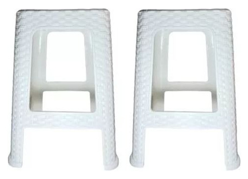 Pack 2 Piso Banquito Plástico Rattan Blanco Firmes Apilables