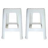 Pack 2 Piso Banquito Plástico Rattan Blanco Firmes Apilables