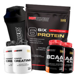 Kit Whey 6 Six Protein 2kg + 2x Bcaa + 2x Creatina + Shaker Sabor Baunilha