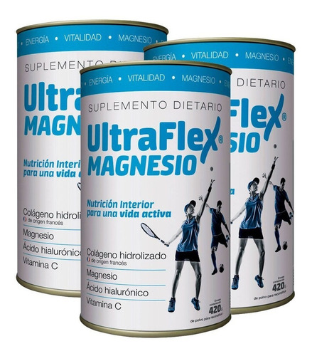 Colágeno Hidrolizado Ultraflex Magnesio 420g Pack X3 Latas