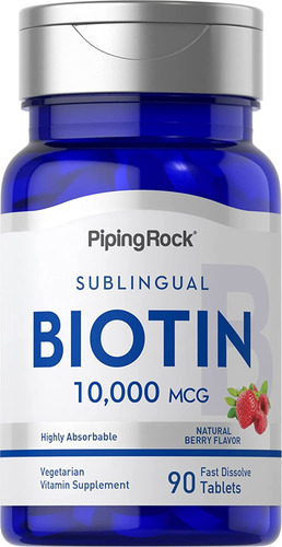 Biotin Sublingual 10000 Mcg | 90 Tabs Veg | Piping