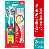 2 Cepillos Colgate 360 Twinpack + Total 75 Ml Mediano