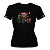 Camiseta Estampada Mario Navidad Videojuego Dama Mujer Dbo 