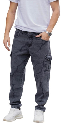 Pantalon Jean Trueno Moda Cargo Estampado Puños Invierno 