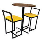 Conjunto Mesa Alta Industrial Preto Madeira 2 Banquetas