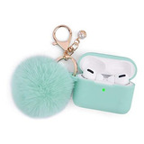 Funda Turquesa Compatible Con AirPods Pro Con Llavero Pompon