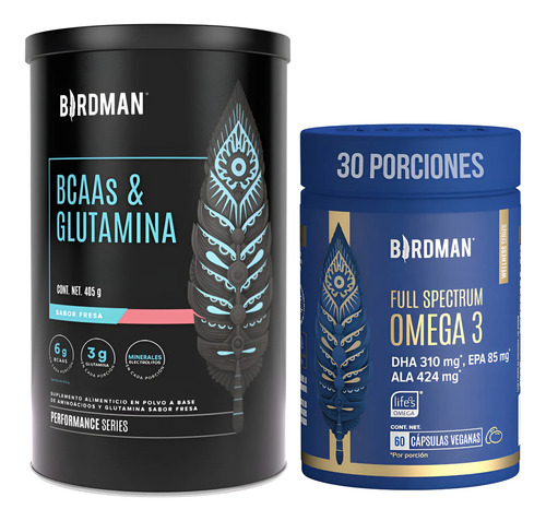 Omega 3 Dha Epa Ala 60 Cápsulas + Bcaas & Glutamina Birdman | Meses sin interés