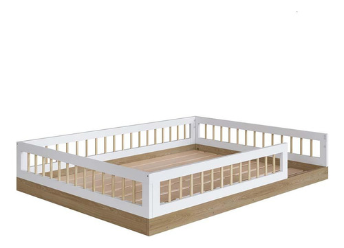 Cama Montessoriana Casal Com Grade De Proteção Aveiro Branco