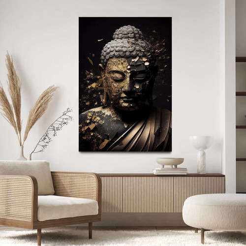 Quadro Decorativo Pra Sala Buda Preto Dourado Arte 100x70