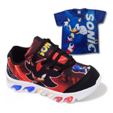 Tênis De Led Infantil Masculino Sonic Shadow Mais Camisa