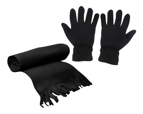 Bufanda De Polar + Guantes De Polar Anti-peeling  Negro Pi