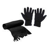 Bufanda De Polar + Guantes De Polar Anti-peeling  Negro Pi