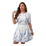 Vestido Corto Blanco Elegante Fresco Flores Floral Bod Curvy