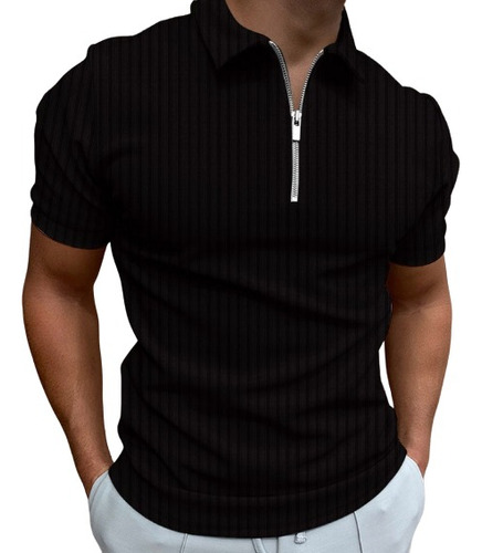 Camisa Polo Manga Curta Com Ziper Gola Polo Masculina