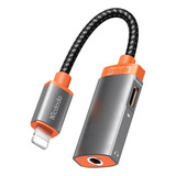 Cable De Audio Mcdodo 2 En 1 Lightning Para iPhone A Conector De 3,5 Mm, Color Gris/naranja