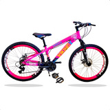 Mountain Bike Vikingx Tuff 25 Aro 26 13  21v Freios De Disco Mecânico Câmbios Shimano Tourney Tz31 Cor Rosa Com Descanso Lateral