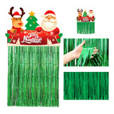 Cortina Navidad Navideña Decorativa Verde Metalizada Santa 