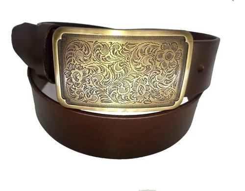 Cinto De Piel Hebilla Oro Antiguo Tallas Extras