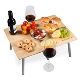 Mesa Portátil De Picnic De Vino, Mesa De Bambú Plegable Al A