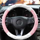 Funda Para Volante Con Cristal Brillante Rosado Y Blanco