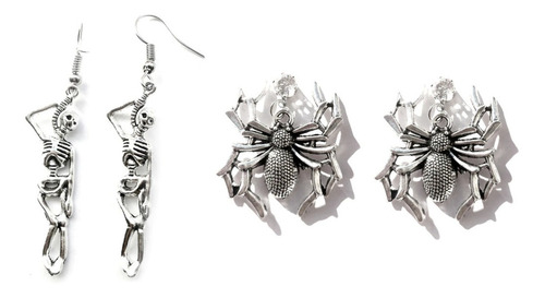 Aretes Pendientes Mujeres Estilo Calavera Y Araña Pack 2