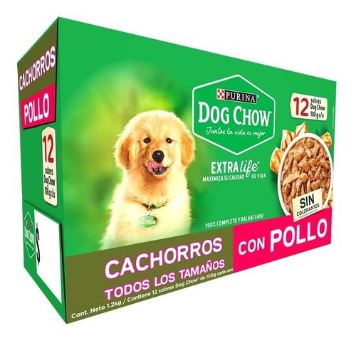 Alimento Dog Chow Perro Cachorro 12 Sobres Sabor Pollo X100g