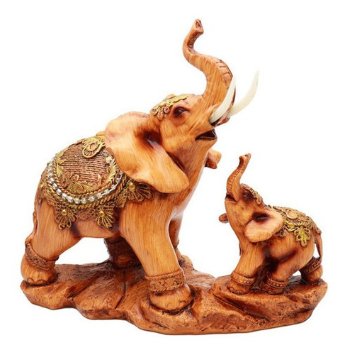 Elefante Tono Madera Duo Decoración Ganesha Prosperidad D