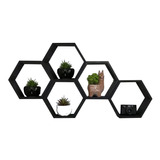 5 Nicho Decorativo Hexagonal Preto Mdf