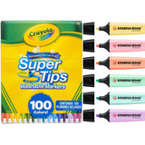 Crayola Supertips 100 Plumones Lavables+ Stabilo Boss Pastel