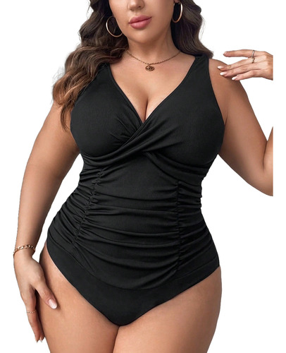 Malla Entera Drapeada Negra  Lycra Shein Classy Plus Size