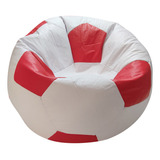 Sillón Puff Balón De Soccer Confortable Grande Blanco/rojo