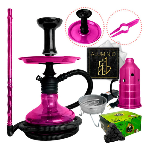 Narguile Completo Black Hookah Carvão Fogareiro Aluminio 